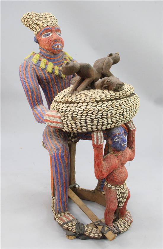 A large Cameroon Bamileke Bamum beadwork figure, H.4ft.